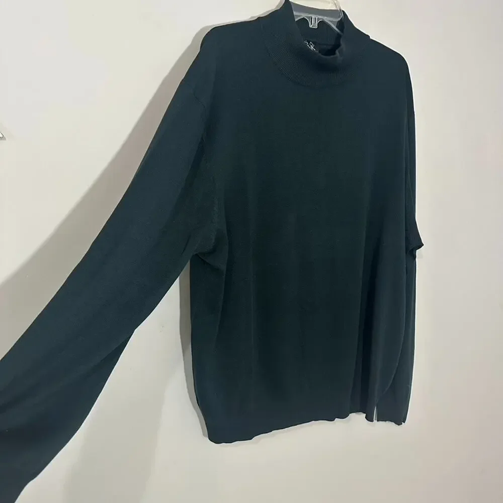 Jos A Bank XXL 100% Silk Green Turtle Mockneck Knit Sweater Holiday Top Pullover